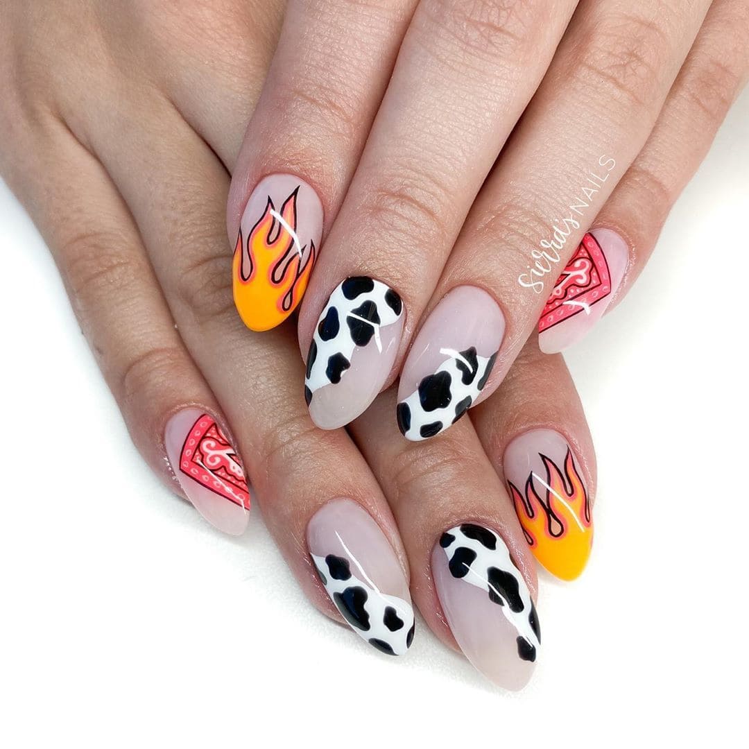 Hand painted nail art. How fun are these?!  That bandana corner!!